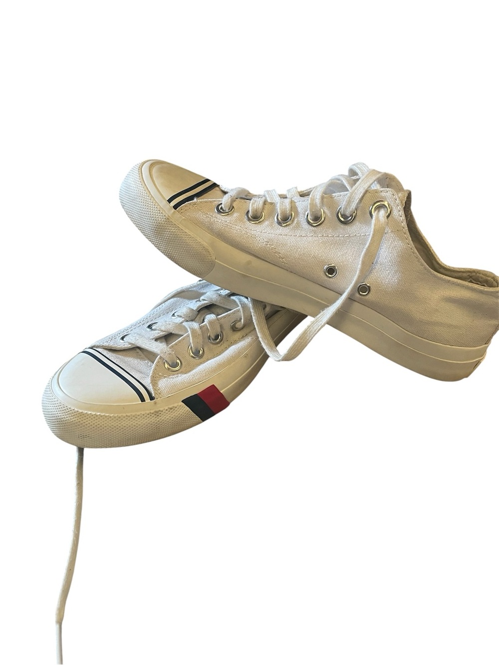Pro-keds White Low-Top Canvas Sneakers with Red & Navy Toe Accent